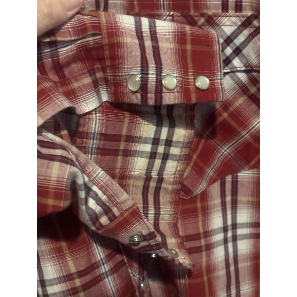 Wrangler Cowboy Red Plaid Button Up Shirt Pearl Snap Western Wear‎ Mens Medium - Picture 8 of 10